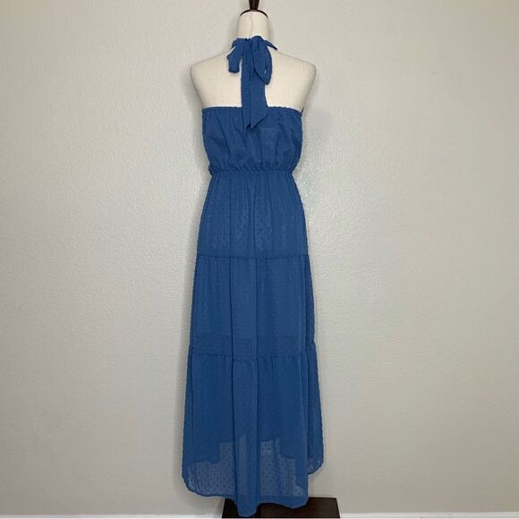 NWT Pretty Garden Blue Halter Tiered Maxi Dress - Picture 7 of 13